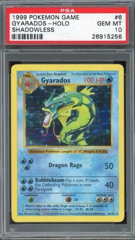 PSA 10 Shadowless Gyarados Pokemon card in graded PSA slab