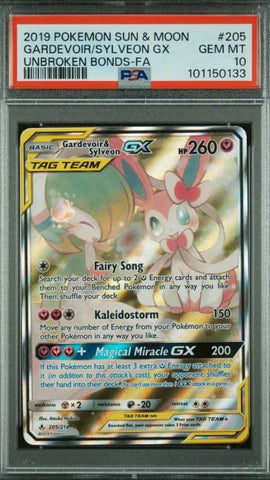 Gardevoir & Sylveon-GX 205/214 Alternate Full Art from Unbroken Bonds, graded PSA 10