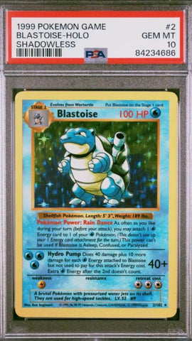 Blastoise Base Set Shadowless Pokémon card PSA 10 – early print version
