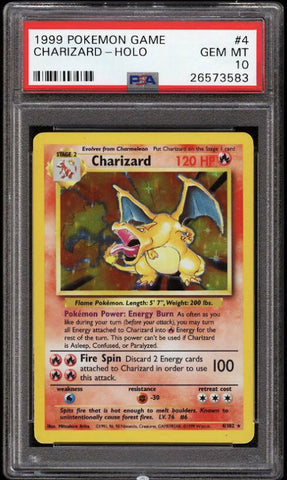 1999 charizard base set unlimited psa 10