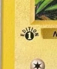 close-up of a 1st Edition stamp on a Pokemon card