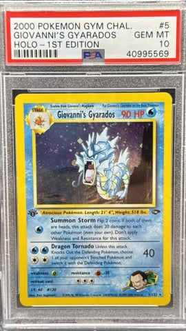 Giovanni’s Gyarados 1st Edition Gym Challenge Pokemon card PSA 10 – dark Team Rocket artwork