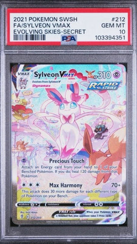 Sylveon VMAX 212/203 Alternate Art Secret Rare from Evolving Skies, graded PSA 10