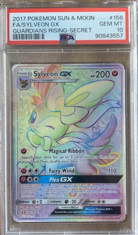 Sylveon-GX 158/145 Rainbow Secret Rare from Guardians Rising, graded PSA 10