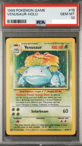 Venusaur Base Set Unlimited Pokemon card PSA 10 – classic Gen 1 version