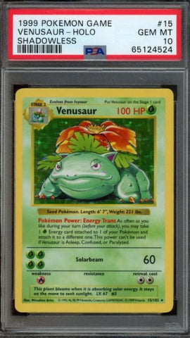 Venusaur Shadowless Base Set Pokemon card PSA 10 – early print vintage version