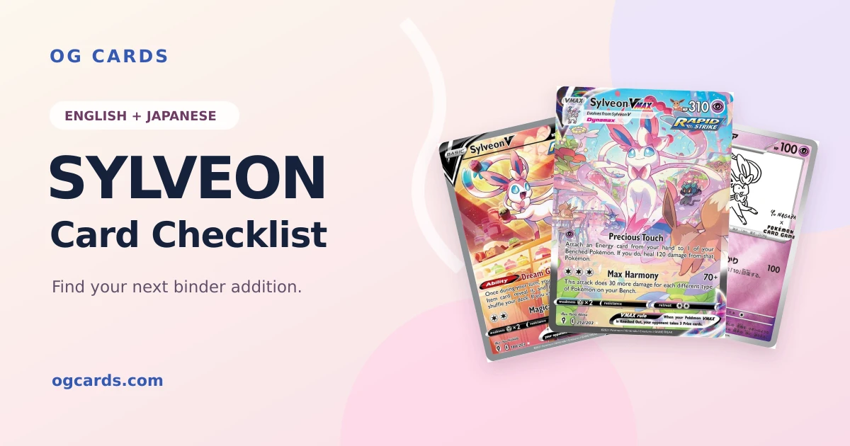 Sylveon card checklist featuring English and Japanese Sylveon Pokémon cards.