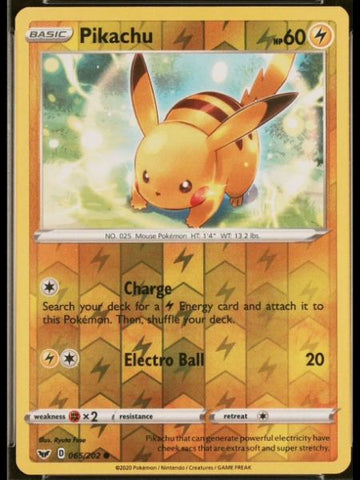 Reverse holo Pikachu Pokemon card with shiny foil background and non-holo artwork