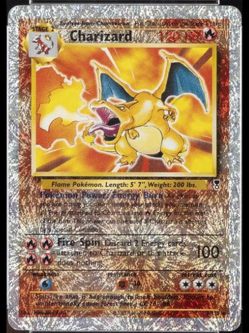 Reverse holo Charizard card from Legendary Collection with firework holo pattern