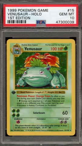 Venusaur 1st Edition Base Set Pokemon card PSA 10 – most valuable Venusaur card