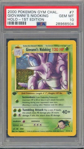Giovanni’s Nidoking 1st Edition Gym Challenge 7/132 Pokémon card PSA 10 – Team Rocket theme