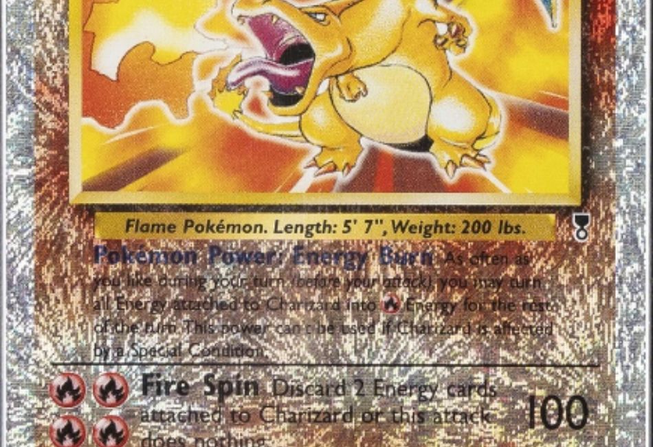Reverse holo Charizard card from Legendary Collection with fireworks-style foil pattern