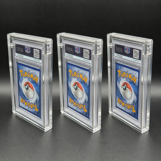 3 PSA card slab protectors case back view with secure magnetic closures