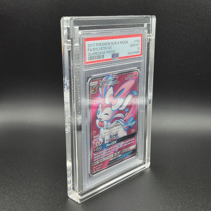 Pokémon trading card in a clear protective case on a dark background